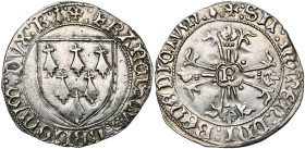 FRANCE, BRETAGNE, Duché, François II (1458-1488), AR gros à l'écu, Rennes. D/ Ecu à six mouchetures. R et moucheture en fin de légende. R/ Croix feuil...