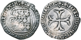 FRANCE, BRETAGNE, Duché, Anne (1488-1491), AR blanc à la targe, été 1491, Rennes. Frappé pendant le siège de Rennes par l'armée royale. D/ + ANNA BRIT...