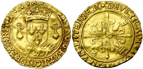 FRANCE, Royaume, Louis XII (1498-1515), AV écu d'or au porc-épic de Bretagne, Nantes. 2e type. D/ Ecu de France couronné entre deux mouchetures d'herm...