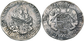 BRABANT, Duché, Albert et Isabelle (1598-1621), AR ducaton, 1618, Anvers. D/ B. accolés des archiducs à d. R/ Ecu couronné, tenu par deux lions, au-de...