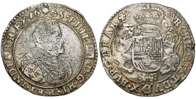 BRABANT, Duché, Philippe IV (1621-1665), AR ducaton, 1665, Bruxelles. Deuxième type. D/ B. dr. et cuir. à d. R/ Ecu couronné, tenu par deux lions. En ...