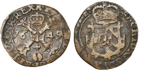 TOURNAI, Seigneurie, Philippe IV (1621-1665), Cu gigot, 1649. D/ Croix de Bourgogne sous une couronne, accostée de la date. R/ Ecu couronné. G.H. 338-...