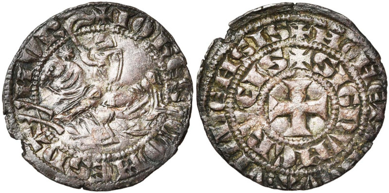 NAMUR, Comté, Jean Ier (1297-1331), AR demi-gros au chevalier (baudekin à la lan...