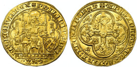 FRANCE, Royaume, Philippe VI de Valois (1328-1350), AV écu d'or à la chaise, 4e émission (août 1348). D/ Le roi assis dans une stalle gothique, ten. l...