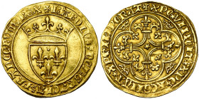 FRANCE, Royaume, Charles VI (1380-1422), AV écu d'or à la couronne, 1e ou 2e émission (1385-1389). D/ Ecu de France couronné. R/ Croix fleurdelisée et...