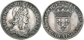 FRANCE, Royaume, Louis XIII (1610-1643), AR écu de 60 sols, 1642 A, Paris. Premier poinçon de Warin à la mèche étroite. Rosette initiale. D/ B. l. et ...