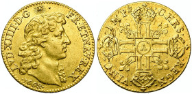 FRANCE, Royaume, Louis XIV (1643-1715), AV louis d'or à la tête nue, 1668 A, Paris. D/ T. juvénile à d. R/ Croix formée de huit L couronnés, cantonnée...