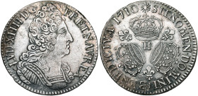 FRANCE, Royaume, Louis XIV (1643-1715), AR écu aux trois couronnes, 1710 H, La Rochelle. D/ B. cuir. à d. R/ Trois couronnes posées en triangle, sépar...