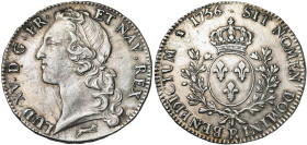 FRANCE, Royaume, Louis XV (1715-1774), AR écu au bandeau, 1756 R, Orléans. D/ T. à g., ceinte d'un bandeau. R/ Ecu de France couronné, entre deux rame...