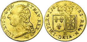 FRANCE, Royaume, Louis XVI (1774-1793), AV louis d'or à la tête nue, 1786 B, Rouen. D/ T. nue à g., les cheveux longs. R/ Ecus accolés de France et de...