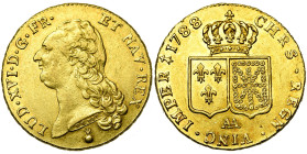 FRANCE, Royaume, Louis XVI (1774-1793), AV double louis d'or à la tête nue, 1788 AA, Metz. D/ T. nue à g., les cheveux longs. R/ Ecus accolés de Franc...