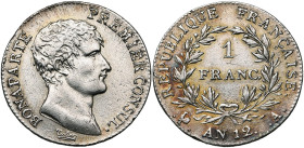FRANCE, Consulat (1799-1804), AR 1 franc, an 12 A, Paris. Gad. 442. Nettoyé. Fines griffes.

Très Beau