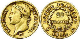 FRANCE, Napoléon Ier (1804-1814), AV 20 francs, 1811 A, Paris. Gad. 1025.

Beau à Très Beau