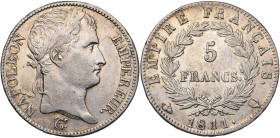 FRANCE, Napoléon Ier (1804-1814), AR 5 francs, 1811 Q, Perpignan. Gad. 584. Nettoyé.

Très Beau