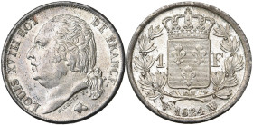 FRANCE, Louis XVIII, seconde restauration (1815-1824), AR 1 franc, 1824 W, Lille. Gad. 449.

Superbe