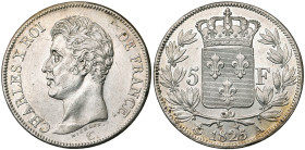 FRANCE, Charles X (1824-1830), AR 5 francs, 1825 A, Paris. Gad. 643; Dav. 88. Nettoyé.

Très Beau à Superbe