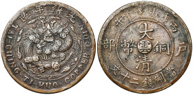 CHINA, CH'ING Te Tsung (1875-1908), Kuang-hsü (1875-1908), Cu 20 cash, 1906, Yunnan. Tai-Ch'ing-ti-kuo with large mark Yun. K.M. Y-11u.

Fine - Very...
