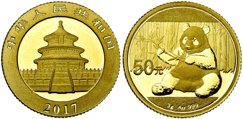 CHINA, People's Republic (1949-), AV 50 yuan, 2017. Panda. 3,00 g. Fine gold.
...