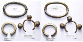 AFRICA, lot of 3 bracelets: Niger area, "sokoto" and "ibo" ring money; Cameroon - Ivory Coast, Ubangi ring with three bells.