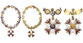 ALLEMAGNE, PRUSSE, Ordre de l’Aigle rouge, collier en or apparu en 1861 (OEK 1610), auquel est suspendu un bijou de grand-croix en or avec aigle écarl...