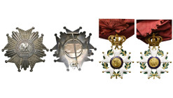 FRANCE, Ordre de la Légion d'honneur, ensemble de grand-croix, modèle impérial (1853-1870): étoile en or (70 mm, manques aux émaux blancs), plaque en ...