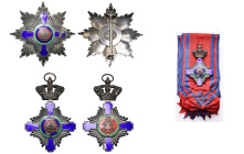 ROUMANIE, Ordre de l’Etoile, ensemble de grand-croix, 1er modèle avec les rais entre les branches (1877-1932): bijou au monogramme de Charles Ier en a...
