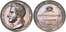 BELGIQUE, AE médaille, 1832 (1833), Braemt. Services rendus pendant l'épidémie de choléra. D/ T. l. de Léopold Ier à g. R/ Sous une couronne: RECONNAI...