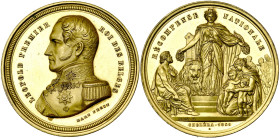 BELGIQUE, AE doré médaille, 1849, Hart. Epidémie de choléra. D/ B. de Léopold Ier à g., en grand uniforme. R/ RECOMPENSE NATIONALE La Belgique deb. de...