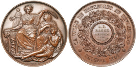 BELGIQUE, AE médaille, 1849, L. Wiener. Epidémie de choléra. D/ La ville de Bruxelles assise de f., honorant une femme qui assiste un malade. R/ LA VI...