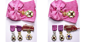 BELGIQUE, lot de 4 décorations: Ordre de Léopold, bijou de grand cordon (56 mm, avec écharpe), croix d'officier et de chevalier (modèles militaires bi...