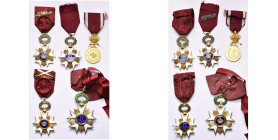 BELGIQUE, Ordre de la Couronne, lot de 5 décorations: étoile de commandeur en vermeil (taches aux émaux, bout de cravate et fin ruban), étoile d’offic...