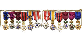 BELGIQUE, chaînette avec 6 miniatures: grand officier de l’Ordre de Léopold II, commandeur de l’Ordre de Léopold à titre civil, commandeur de l’Ordre ...