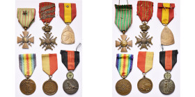 BELGIQUE, lot de 6 décorations d’un volontaire combattant de la guerre 1914-1918 : croix de guerre avec trois palmes "A", médaille de l’Yser, médaille...