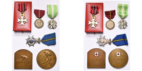 BELGIQUE, lot de 6 décorations et médailles: croix de chevalier de l’Ordre de Léopold II en argent (avec ruban surchargé d’une rayure dorée pour servi...