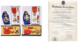 BELGIQUE, lot de 3 décorations : croix de commandeur de l'Ordre de Léopold II, modèle unilingue en métal doré (ruban moderne sans lacets, avec son bre...