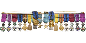 CONGO BELGE, groupe de 9 miniatures dont 8 montées sur une épingle: chevalier de l’Ordre de Léopold (civil), de l’Ordre royal du Lion (centre de l’ave...