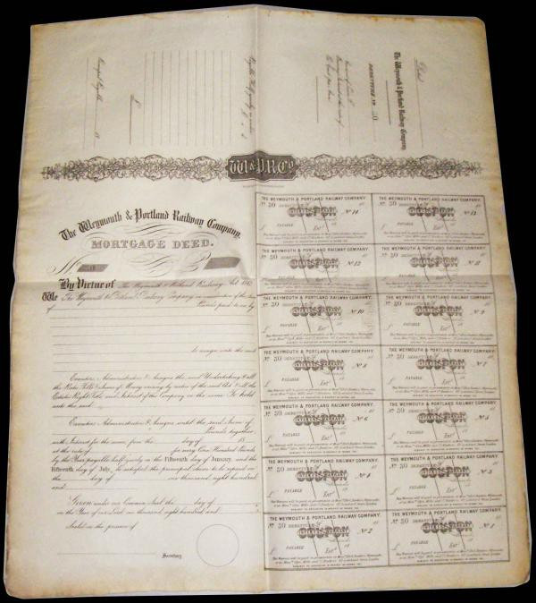 Great Britain, The Weymouth & Portland Railway Company Mortgage Deed unissued (1...