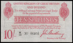 Ten Shillings Bradbury T12 Type 1 issued 1915, series M/12 06464, portrait King George V at top left, (Pick348a), EF
Estimate: GBP 250 - 500