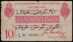 Ten Shillings Bradbury T15 issued 1915, Dardanelles overprint series Z/28 012038, Very Good
Estimate: GBP 125 - 250