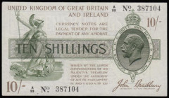 Ten Shillings Bradbury T18 issued 1918 black serial A/33 387104, No. with dash, (Pick350a), EF or near so
Estimate: GBP 375 - 750
