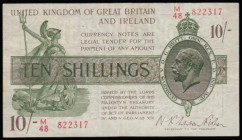 Ten Shillings Fisher T30 Second Issue Red Serial Number, No. omitted, issued 1922 serial number M/48 822317 VF
Estimate: GBP 50 - 80