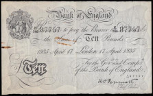 Ten Pounds Peppiatt London 17 April 1933 B242 K/146 87757 VF but with rust marks with a heavier mark on the left which has caused a split in the note...