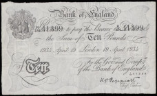 Ten Pounds Peppiatt white Operation Bernhard WW2 German forgery dated 19th April 1934 series K/134 41399, early date, pleasing GVF
Estimate: GBP 40 -...