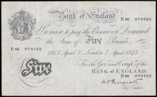 Five Pounds Peppiatt 7 April 1945, B255 thick paper, serial number H86 074422,VF
Estimate: GBP 70 - 120