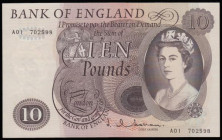 Ten Pounds Hollom B299 issued 1964 first run A01 702598, UNC desirable thus
Estimate: GBP 70 - 120