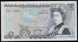 Five Pounds Page QE2 pictorial & The Duke of Wellington B336 1973 FIRST RUN series AN01 156696 AU
Estimate: GBP 180 - 280