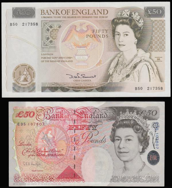 Fifty Pounds (2) Somerset B352 issued 1981 series B50 217358, Christopher Wren o...