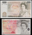 Fifty Pounds (2) Somerset B352 issued 1981 series B50 217358, Christopher Wren on reverse, Pick381a, AU and Kentfield Houblon reverse B377 E35 prefix ...