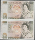 Fifty Pounds Gill B356 (2 consecutives) D52 prefix EF-AU small area of discolouration at bottom looks to be caused when printed, unusual
Estimate: GB...