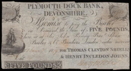 Plymouth Dock Bank Five Pounds dated 1January 1819 No.958, for Thomas Clinton Shiells and Henry Incledon Johns (Outing 683e) Fine
Estimate: GBP 25 - ...